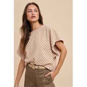 Elegant Beige Checkered Women's Blouse. NWT